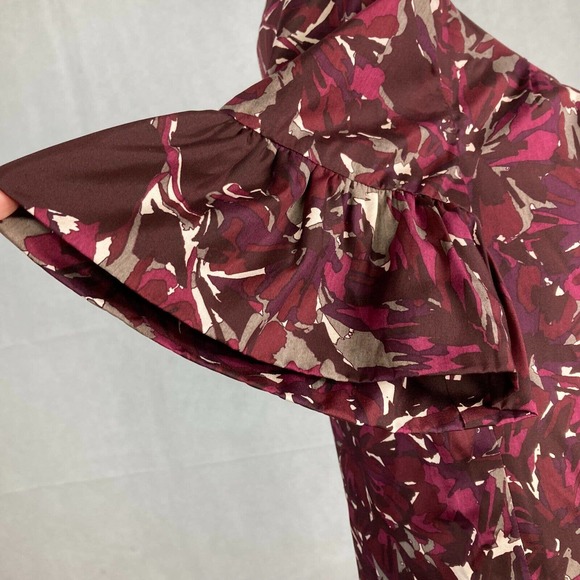 Trina Turk Dress Womens Sz 6 Maroon Purple Wool Silk Bell Sleeve Shift - Picture 6 of 12